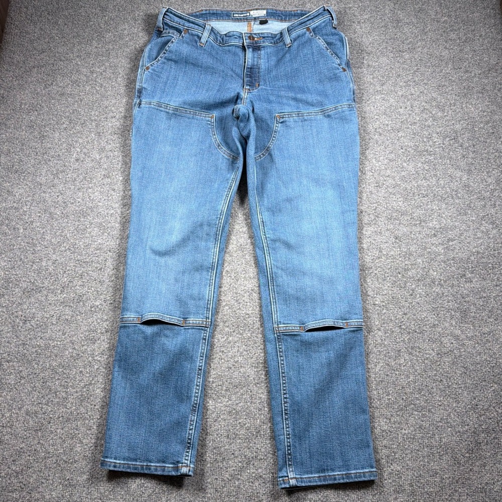 Carhartt Relaxed Fit Double Knee Denim Jeans Womens 14 34" Tall Blue Utility